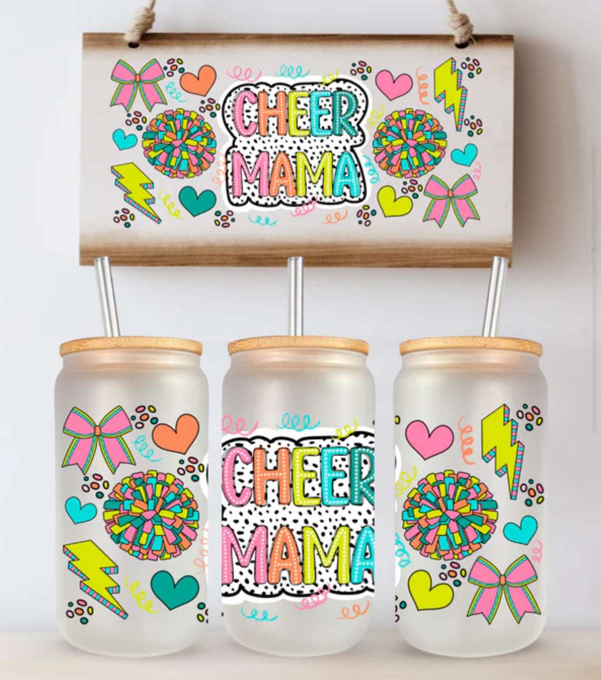 16 oz Cheer Mama Beverage Glass | Vibrant Colors & Design Libbey/Beer Glass Lids Drinking Glass 16 Daisy Designs & Creations LLC