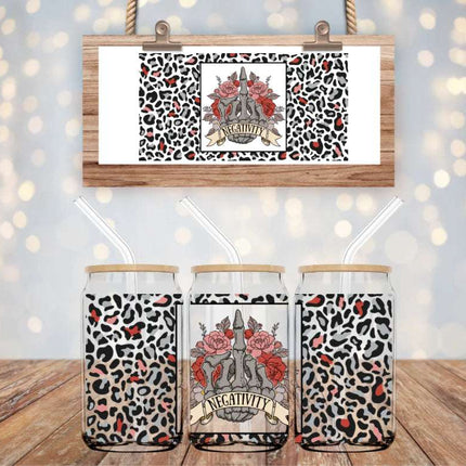 16oz Skeletal Hand Libbey Can Glass – Empowerment Drinkware with Bamboo Lid & Straw | Gothic Positivity Glass Cup | Unisex Gift Idea - Daisy Designs & Creations, LLC