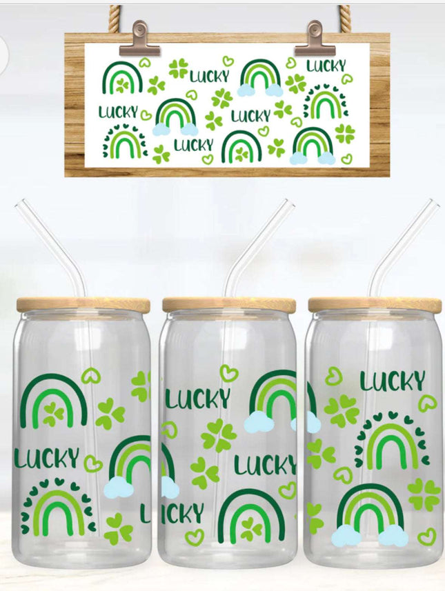 16 oz Lucky Rainbow St. Patrick's Day Libbey Glass - Raise a Toast to the Emerald Isle! Libbey/Beer Glass Lids Beer Glass 16 Daisy Designs & Creations LLC