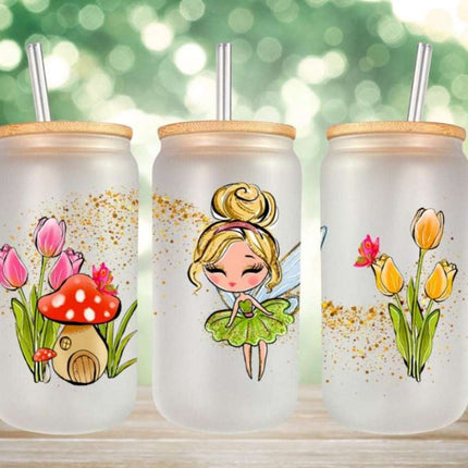 Pixie Sparkle 16oz Can Glass – Whimsical Fairy Drinkware with Bamboo Lid & Straw | Magical Aesthetic Cup - Daisy Designs & Creations, LLC
