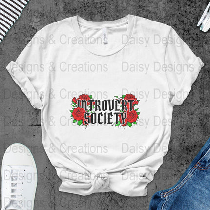 Introvert Society T Shirts, Red Roses, Funny Graphic Tee, Introvert Gift, Floral Tee, Unique T-Shirts, Social Distancing Shirt - Daisy Designs & Creations, LLC