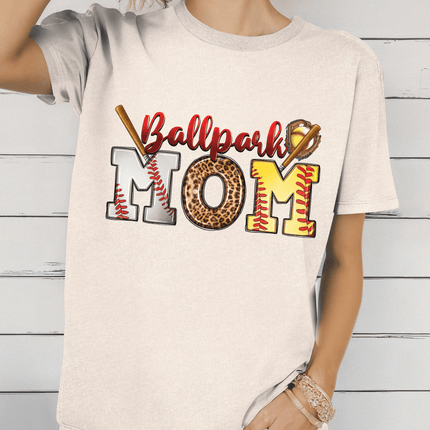 Ball Park Mom Leopard T-Shirt | Baseball & Softball Mom Shirt | Sports Fan Tee | Game Day Outfit - Daisy Designs & Creations, LLC