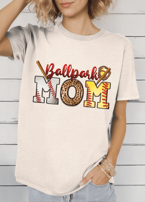 Ball Park Mom Leopard T-Shirt | Baseball & Softball Mom Shirt | Sports Fan Tee | Game Day Outfit - Daisy Designs & Creations, LLC