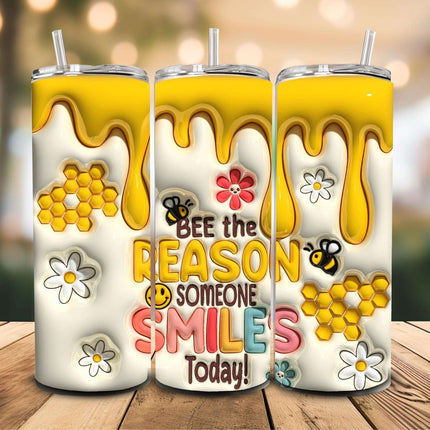 20 oz Stainless Steel Tumbler – ‘Bee The Reason Someone Smiles Today’ with 3D Honey Drip Design - Daisy Designs & Creations, LLC