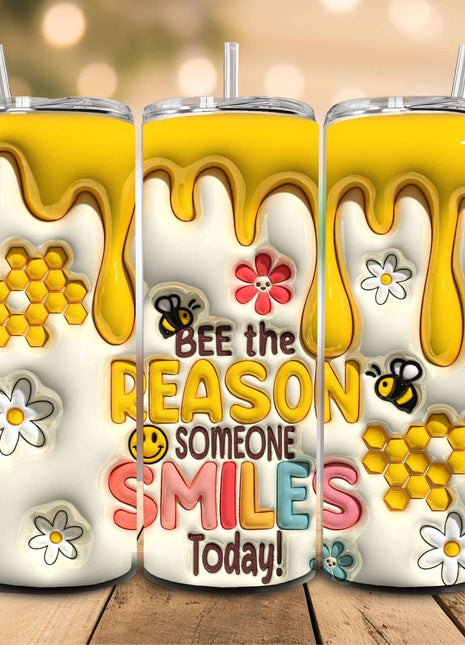 20 oz Stainless Steel Tumbler – ‘Bee The Reason Someone Smiles Today’ with 3D Honey Drip Design - Daisy Designs & Creations, LLC