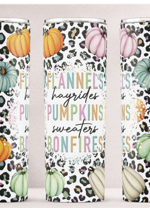 20 oz Tumbler - Flannels, Hayrides, Pumpkins, Sweaters, and Bonfires. - Daisy Designs & Creations, LLC
