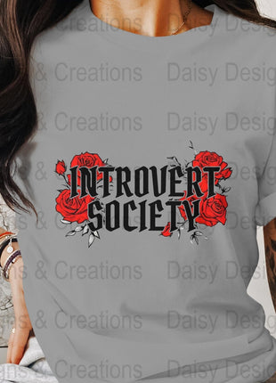 Introvert Society T-Shirts, Floral Tee, Introvert Gift, Red Roses Design, Funny Sarcastic Tee, Social Anxiety T-Shirts, Slogan Tee - Daisy Designs & Creations, LLC