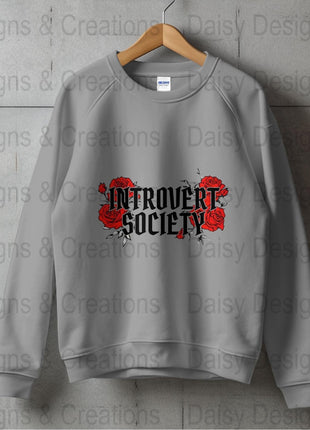 Introvert Society T-Shirts, Floral Tee, Introvert Gift, Red Roses Design, Funny Sarcastic Tee, Social Anxiety T-Shirts, Slogan Tee - Daisy Designs & Creations, LLC