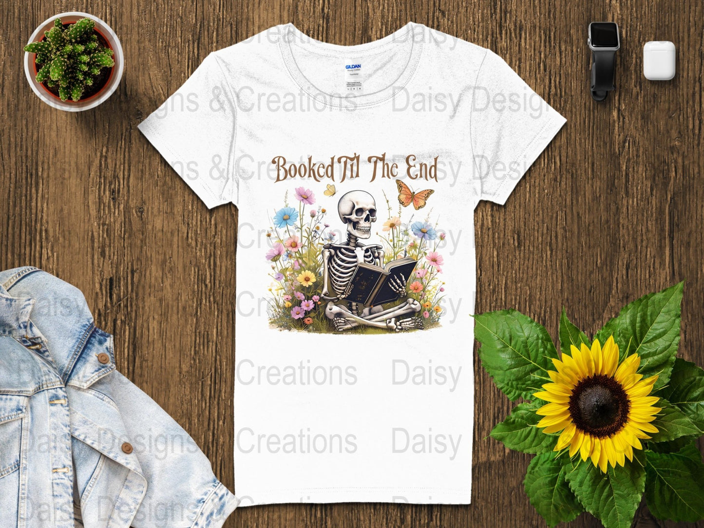 Booked Til The End T-Shirts Design, Skeleton Reading, Book Lover PNG, Floral T-Shirts, Butterfly Shirts, Funny T-Shirts, Gift for Reader - Daisy Designs & Creations, LLC