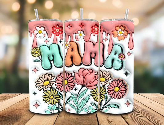 3D Mama Retro Floral 20 oz Stainless Steel Tumbler - Daisy & Wildflowers, Vibrant Colors, Made to Order Best Sellers Tumblers 20 Daisy Designs & Creations LLC