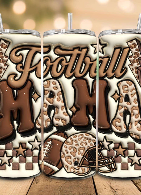 3D Puff Mama Football 20 oz Stainless Steel Tumbler – Game Day Essential - Daisy Designs & Creations, LLC