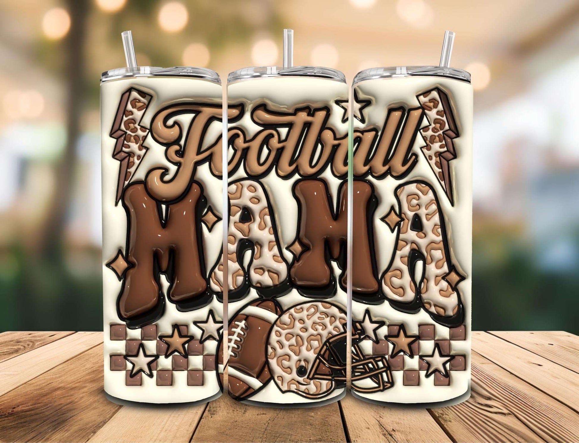 3D Puff Mama Football 20 oz Stainless Steel Tumbler - Perfect for Game Day Best Sellers Tumblers 20 Daisy Designs & Creations LLC