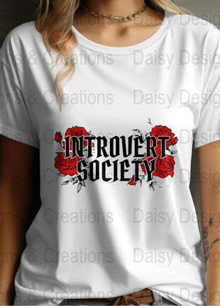 Introvert Society T-Shirts, Floral Tee, Introvert Gift, Red Roses Design, Funny Sarcastic Tee, Social Anxiety T-Shirts, Slogan Tee - Daisy Designs & Creations, LLC