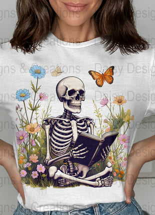Skeleton Reading T-Shirts, Floral T-Shirts Design, Butterfly T-Shirts, Funny T-Shirts, PNG Download, Digital File For Shirts, DIY Apparel - Daisy Designs & Creations, LLC