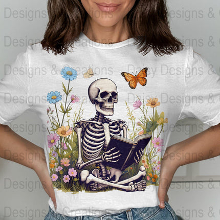 Skeleton Reading T-Shirts, Floral T-Shirts Design, Butterfly T-Shirts, Funny T-Shirts, PNG Download, Digital File For Shirts, DIY Apparel - Daisy Designs & Creations, LLC