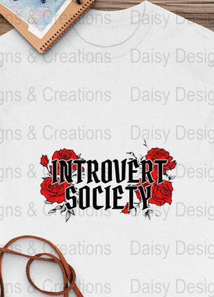 Introvert Society T-Shirts, Floral Tee, Introvert Gift, Red Roses Design, Funny Sarcastic Tee, Social Anxiety T-Shirts, Slogan Tee - Daisy Designs & Creations, LLC