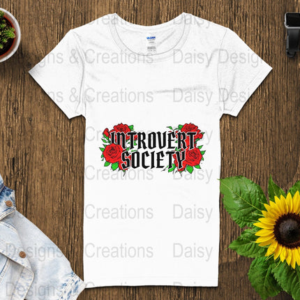 Introvert Society T Shirts, Red Roses, Funny Graphic Tee, Introvert Gift, Floral Tee, Unique T-Shirts, Social Distancing Shirt - Daisy Designs & Creations, LLC