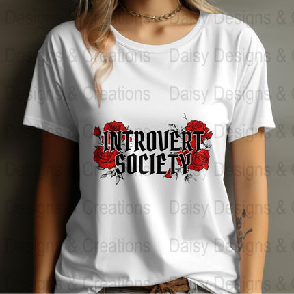 Introvert Society T-Shirts, Floral Tee, Introvert Gift, Red Roses Design, Funny Sarcastic Tee, Social Anxiety T-Shirts, Slogan Tee - Daisy Designs & Creations, LLC