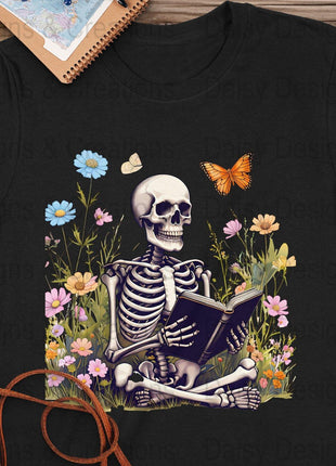 Skeleton Reading T-Shirts, Floral T-Shirts Design, Butterfly T-Shirts, Funny T-Shirts, PNG Download, Digital File For Shirts, DIY Apparel - Daisy Designs & Creations, LLC
