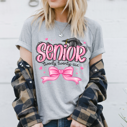 Senior 2026 T-Shirt | Pink Bow Graduation Shirt | Class of 2026 Senior Tee | Cute Girly Graduate Shirt | High School Senior Gift