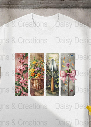 Floral Garden T-Shirts Design, Flower Basket T Shirt, Shovel Art TShirt, Butterfly Bow Tee, Gardening Apparel, PNG Digital Download - Daisy Designs & Creations, LLC