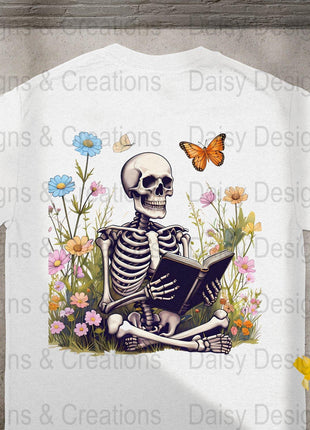 Skeleton Reading T-Shirts, Floral T-Shirts Design, Butterfly T-Shirts, Funny T-Shirts, PNG Download, Digital File For Shirts, DIY Apparel - Daisy Designs & Creations, LLC