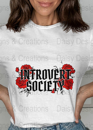 Introvert Society T-Shirts, Floral Tee, Introvert Gift, Red Roses Design, Funny Sarcastic Tee, Social Anxiety T-Shirts, Slogan Tee - Daisy Designs & Creations, LLC