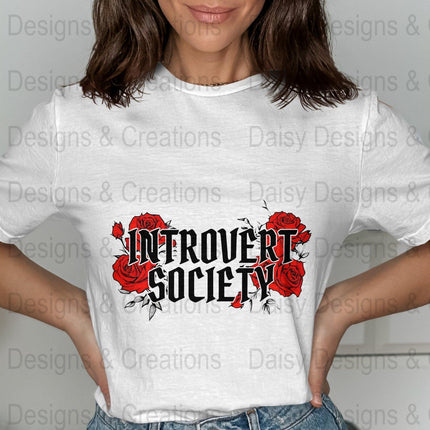 Introvert Society T-Shirts, Floral Tee, Introvert Gift, Red Roses Design, Funny Sarcastic Tee, Social Anxiety T-Shirts, Slogan Tee - Daisy Designs & Creations, LLC