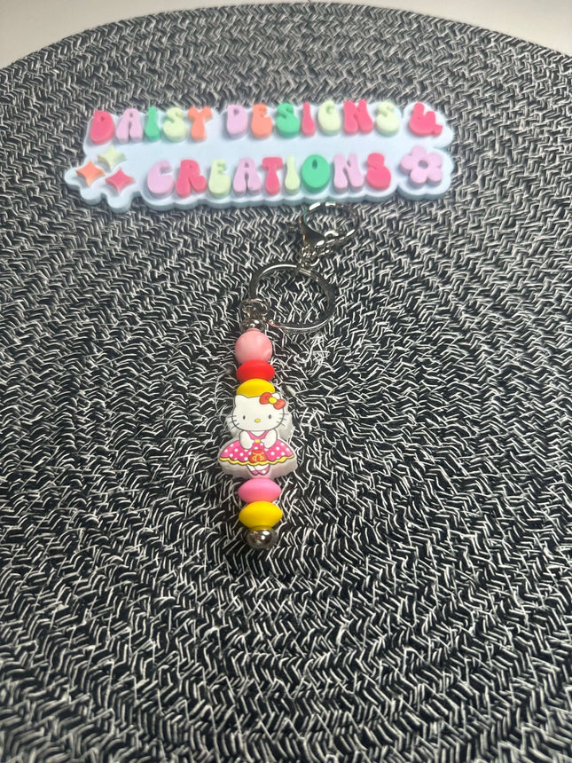 Adorable Kitty Beaded Silicone Keychain | Cute & Functional Accessory - Daisy Designs & Creations, LLC