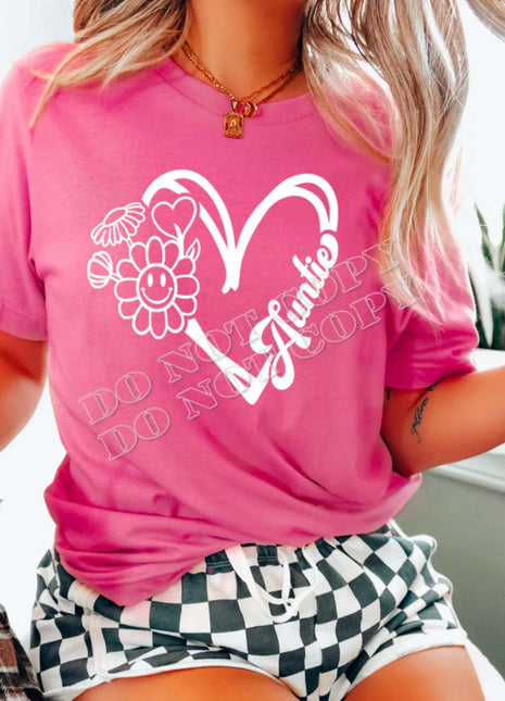 Auntie Smiley Daisy Heart T-Shirt - Daisy Designs & Creations, LLC