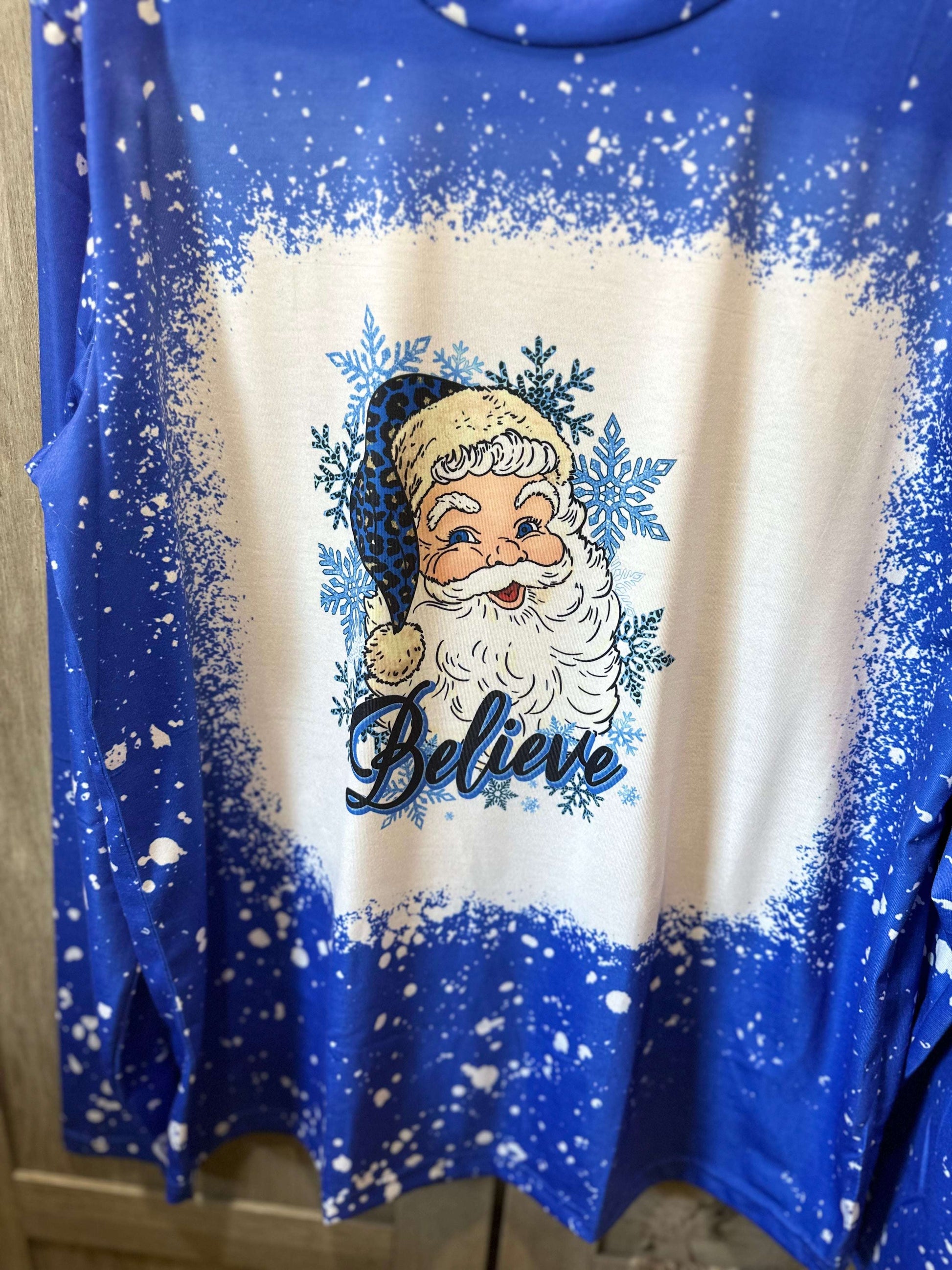 Believe in Blue: New Faux Bleach Long Sleeve Tee with Vibrant Santa Sublimation Design! 🔵👕 Christmas Collection Sublimation T-Shirt 37 Daisy Designs & Creations LLC