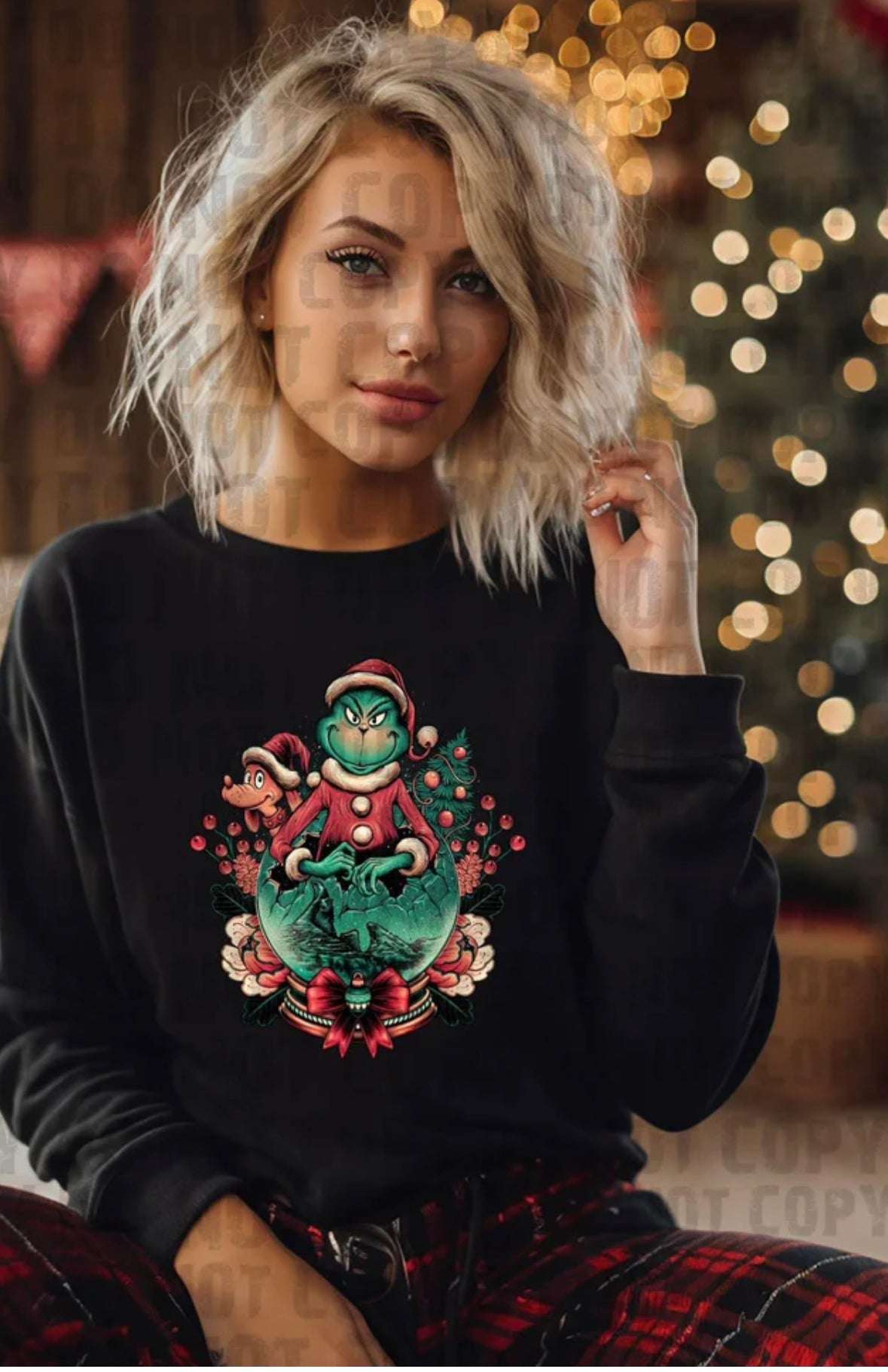 Black Crewneck with G-Man and Max Design - Whimsical Holiday Apparel Christmas Collection 38 Daisy Designs & Creations LLC