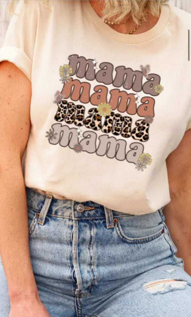 Boho Stacked Mama T-Shirt – Trendy Neutral Mom Life Tee | Boho Graphic Shirt | Unisex Sizes S - 3XL - Daisy Designs & Creations, LLC