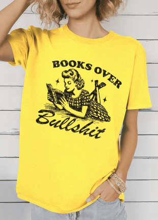 Books Over Bullsh*t’ Vintage Reading T-Shirt – Retro 1950s Style - Daisy Designs & Creations, LLC