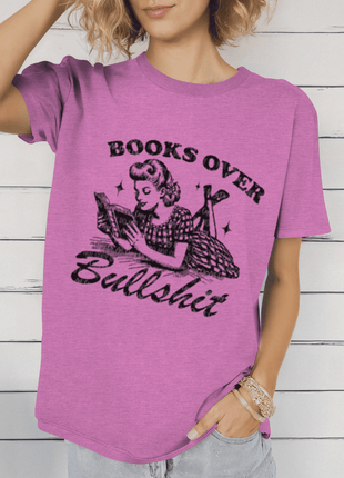 Books Over Bullsh*t’ Vintage Reading T-Shirt – Retro 1950s Style - Daisy Designs & Creations, LLC