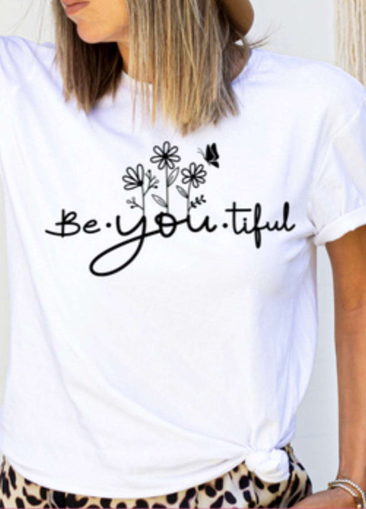 Celebrate Authenticity: 'BeYouTiful' Tee with Simple Wildflower Design New Arrivals T-Shirt 21 Daisy Designs & Creations LLC