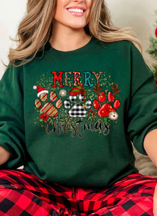 Celebrate the Season in Style: Merry Christmas Paw Crewneck with Festive Dog Paws Design 🐾🎄 Cozy Comfort Meets Holiday Cheer for Pet Lovers! #MerryChristmasPaw #FestiveFashion" Christmas Collection Shirts & Tops 38 Daisy Designs & Creations LLC