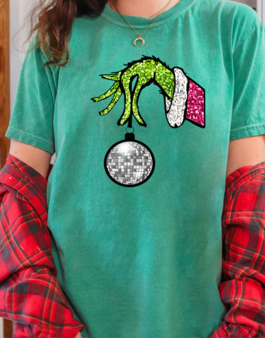 Celebrate the Season with Mischief: Jovial Green Man Glittery Christmas Ornament T-Shirt Christmas Collection T-Shirt 27 Daisy Designs & Creations LLC