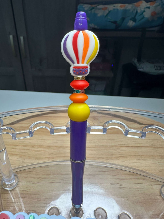 Custom Acrylic Beaded Pen with Hot Air Balloon Focal & Rhinestone Bling - Daisy Designs & Creations, LLC