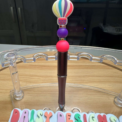Custom Acrylic Beaded Pen with Hot Air Balloon Focal & Rhinestone Bling - Daisy Designs & Creations, LLC