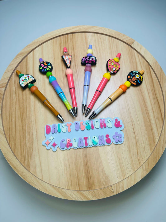 Custom Acrylic Beaded Pens – BPA Free Silicone & Focal, Retro Groovy Collection Beaded Pen collection Beaded Pens 6 Daisy Designs & Creations LLC