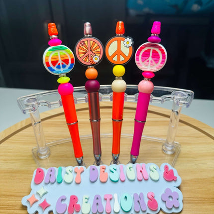 Custom Acrylic Beaded Pens with Peace Sign & Rhinestone Bling - Daisy Designs & Creations, LLC