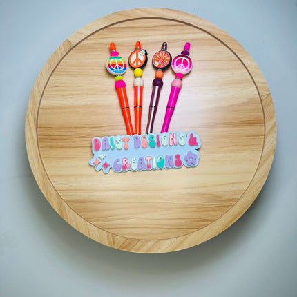 Custom Acrylic Beaded Pens with Peace Sign & Rhinestone Bling - Daisy Designs & Creations, LLC