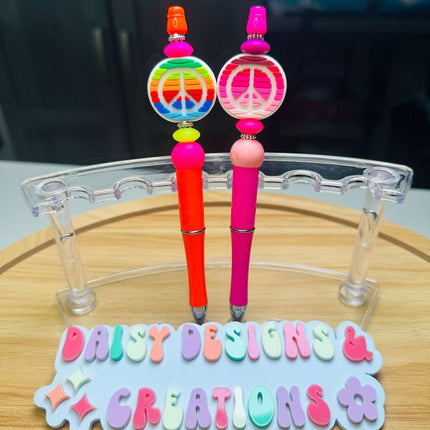Custom Acrylic Beaded Pens with Peace Sign & Rhinestone Bling - Daisy Designs & Creations, LLC