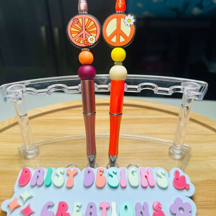Custom Acrylic Beaded Pens with Peace Sign & Rhinestone Bling - Daisy Designs & Creations, LLC
