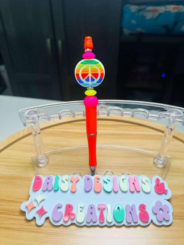 Custom Acrylic Beaded Pens with Peace Sign & Rhinestone Bling - Daisy Designs & Creations, LLC