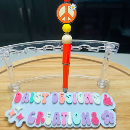 Custom Acrylic Beaded Pens with Peace Sign & Rhinestone Bling - Daisy Designs & Creations, LLC