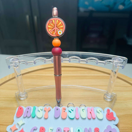 Custom Acrylic Beaded Pens with Peace Sign & Rhinestone Bling - Daisy Designs & Creations, LLC