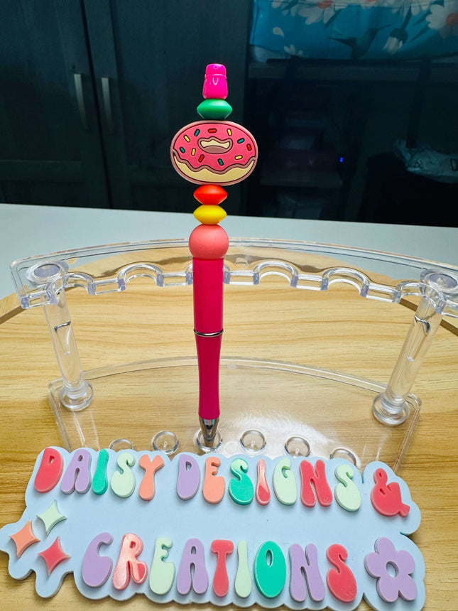 Custom Beaded Black Ink Pen with Doughnut Focal – Fun & Stylish - Daisy Designs & Creations, LLC