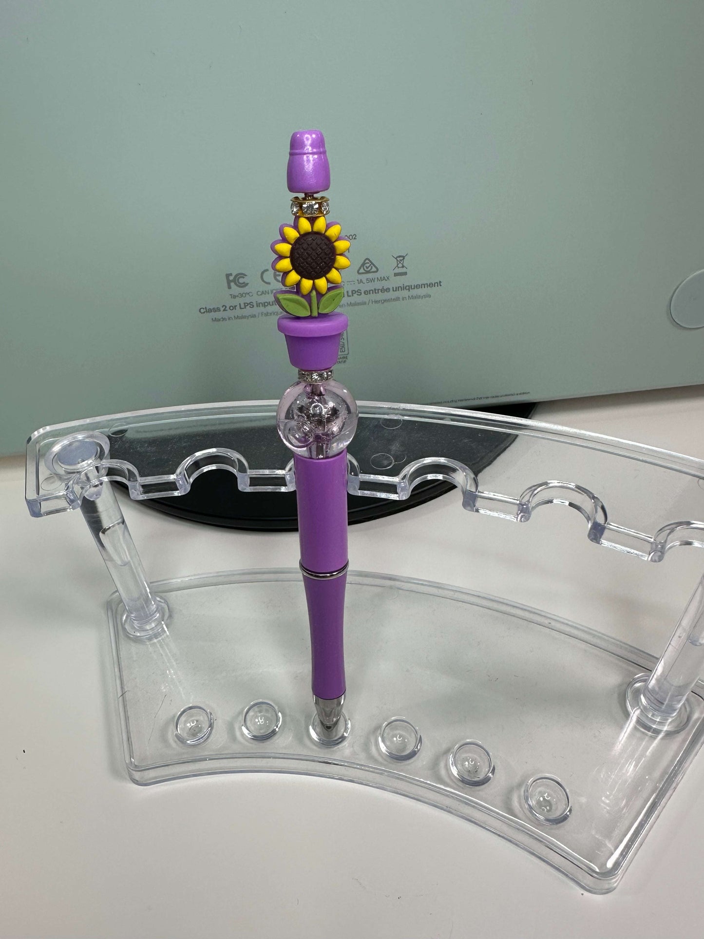 Custom Beaded Pens - Sunflower Pot Plant Design, Refillable Black Ink, Silicone & Acrylic Beads Beaded Pen collection Beaded Pens 6 Daisy Designs & Creations LLC